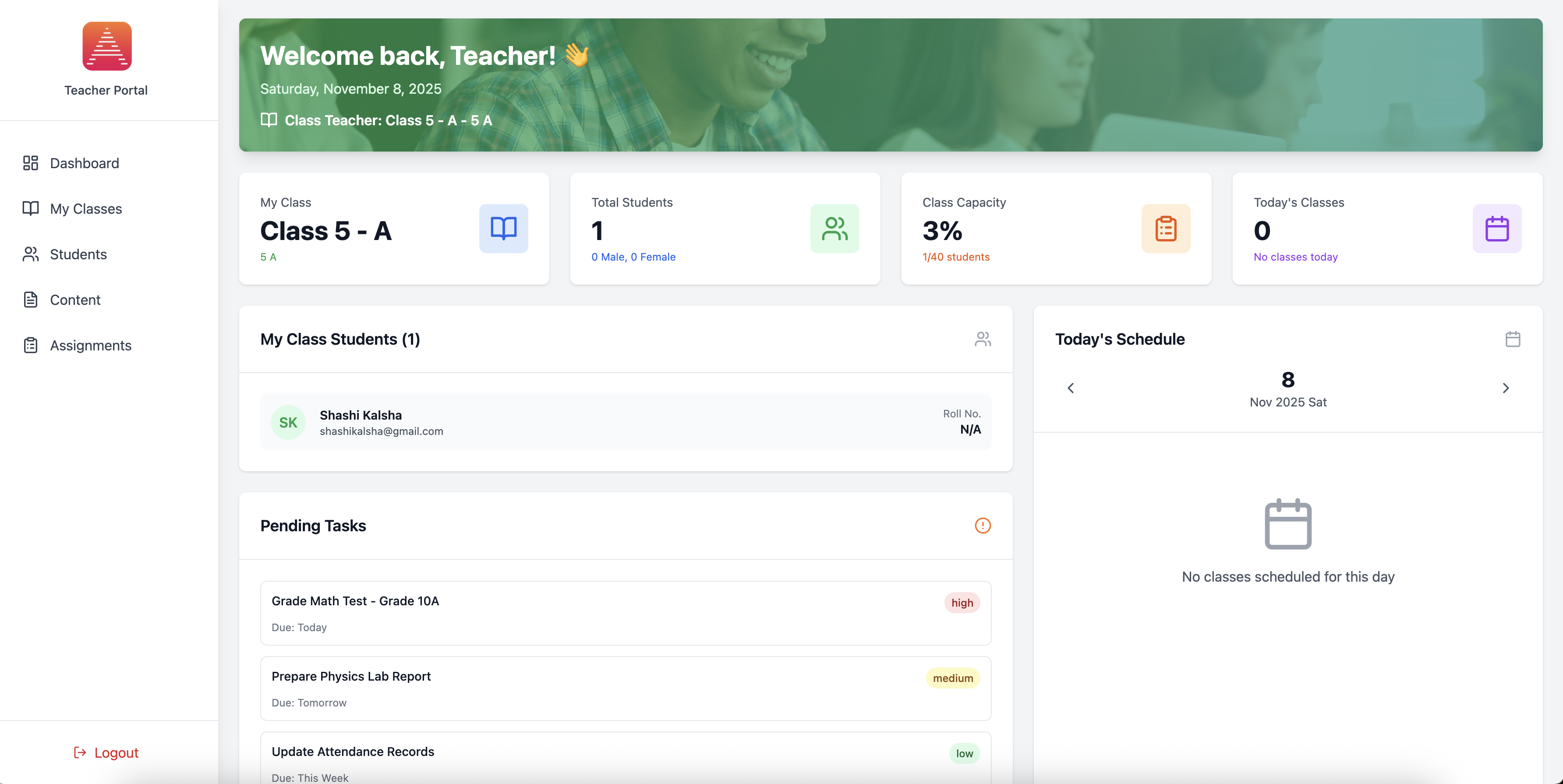 Teacher Dashboard